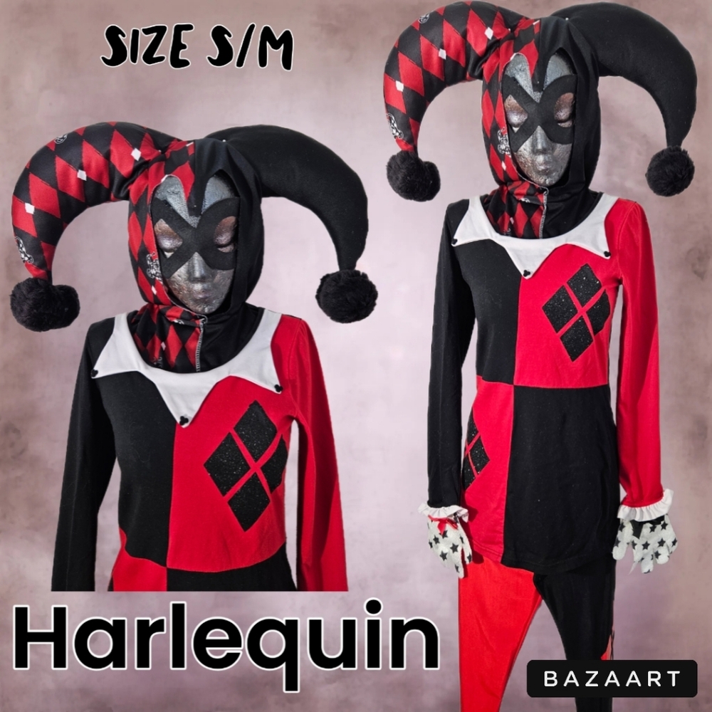 Halloween Costume Harlequin Jester Woman's Cosplay Costume Size S/M